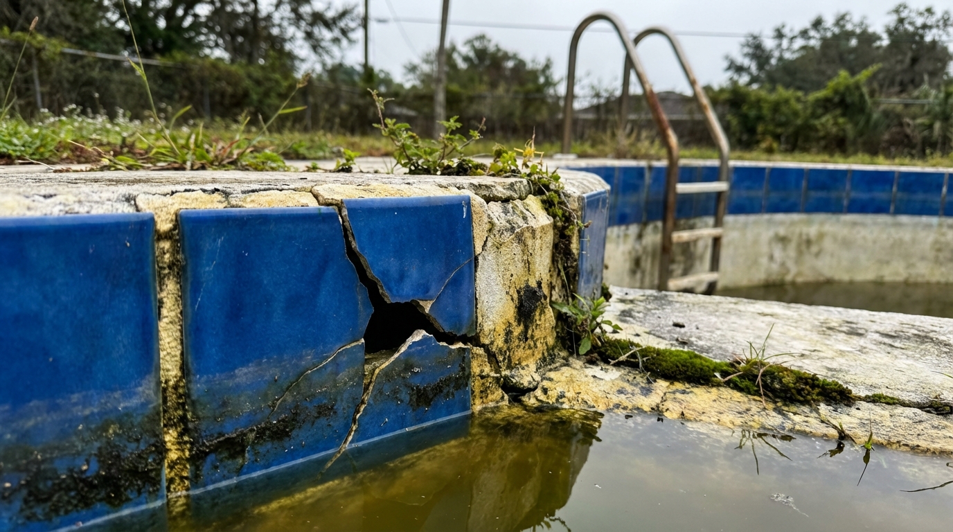 The cracked pool tile