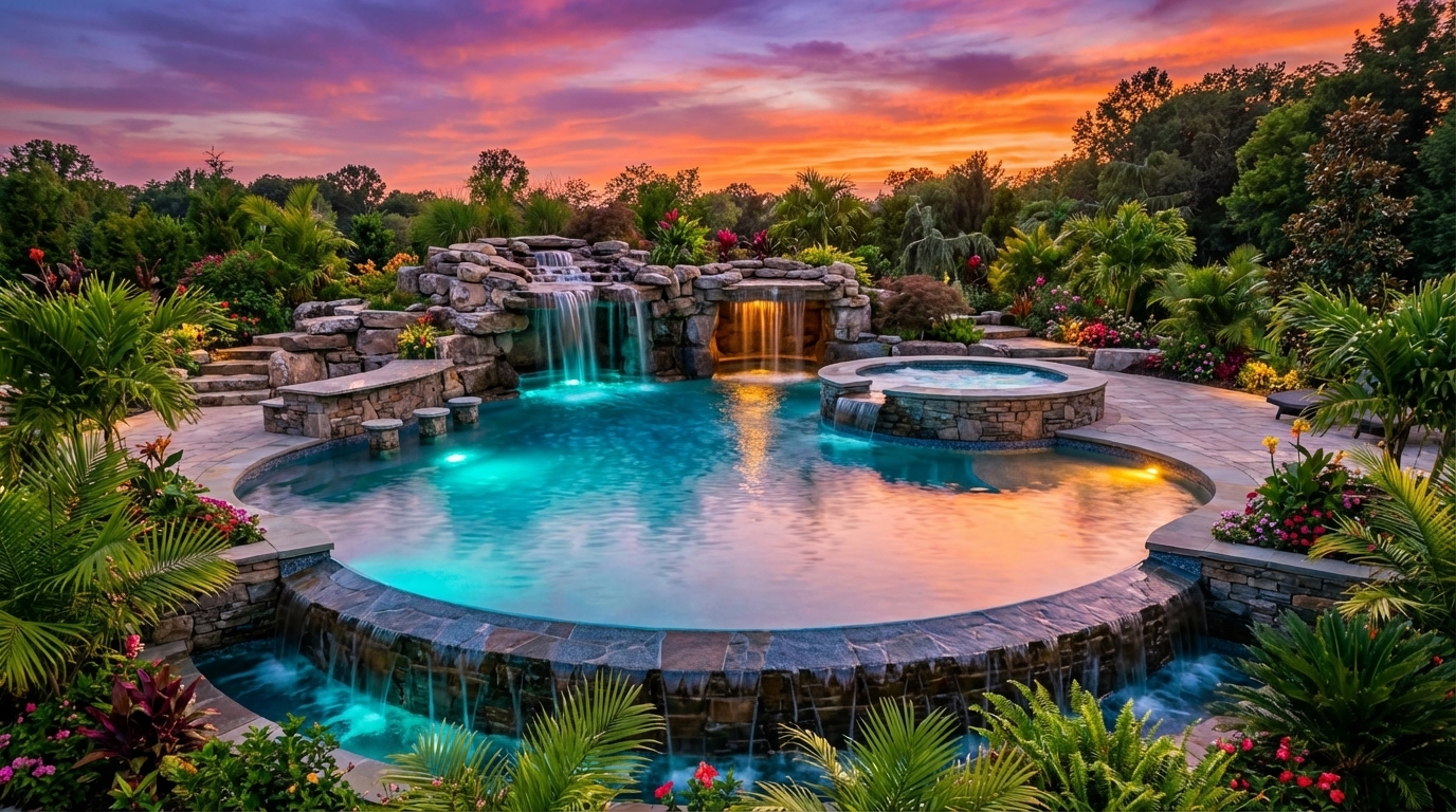 Luxury BluSol pool at sunset