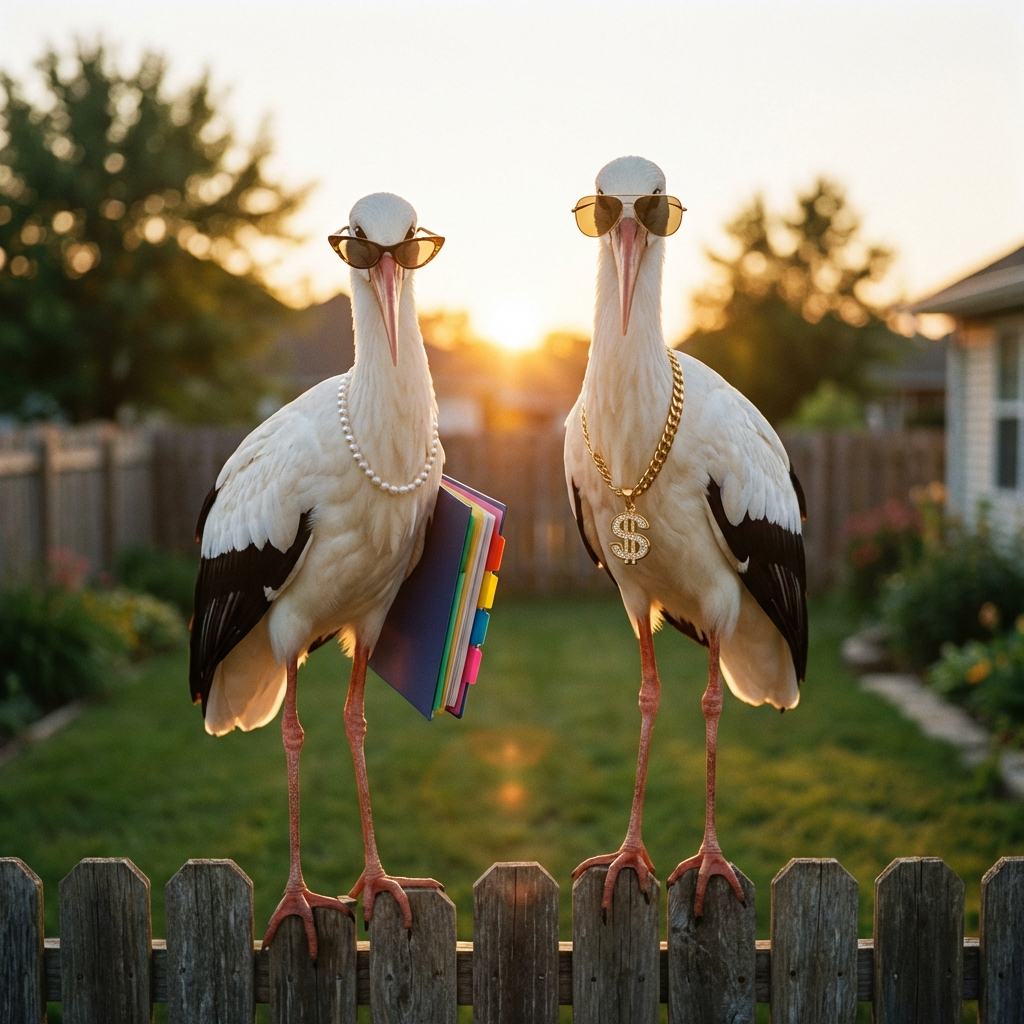 Storks on the fence